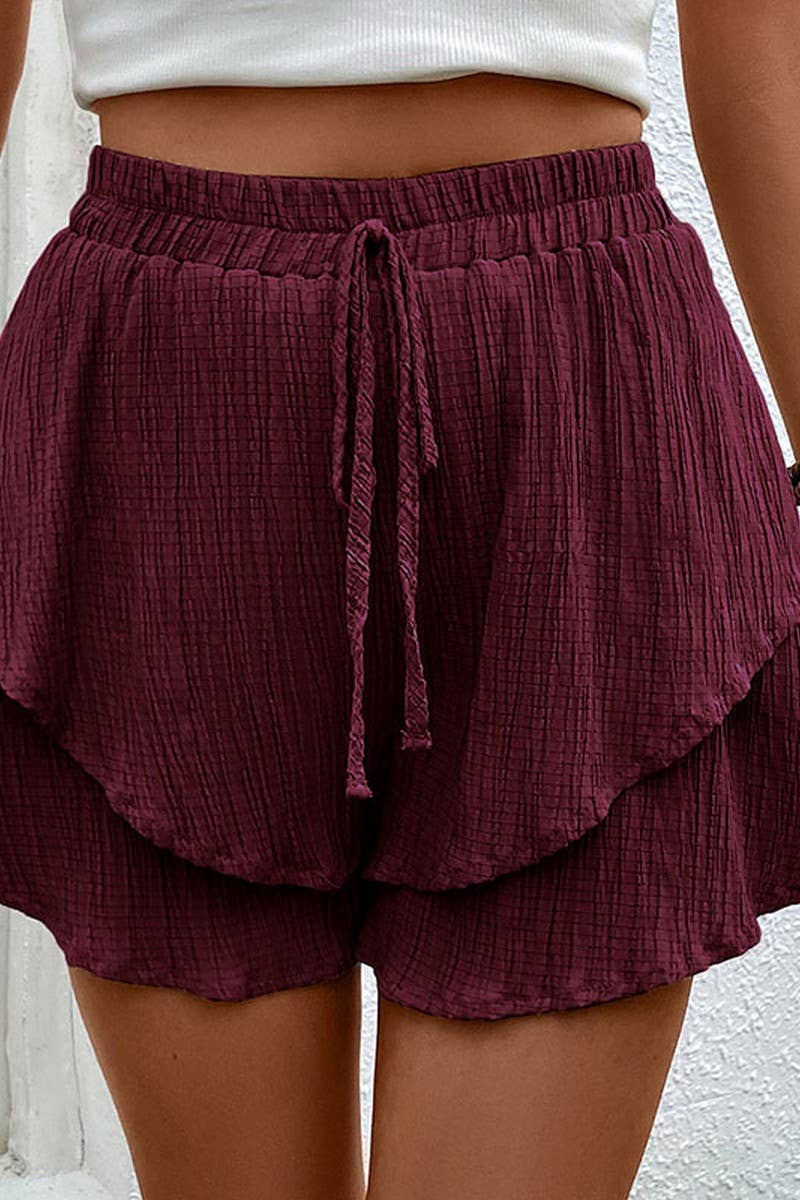 CWBSP0320_DOUBLE LAYERED ELASTIC WAIST SHORT PANTS: Green / (S) 1