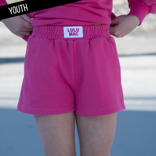 KD-SH-1001 KID TERRY CLOTH SHORTS -HOT PINK: HOT PINK / LARGE