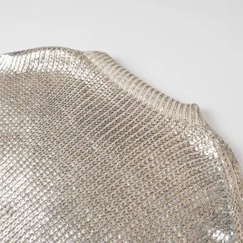 Shiny Retro Luxury Metallic Pullover Sweater: Silvery / M
