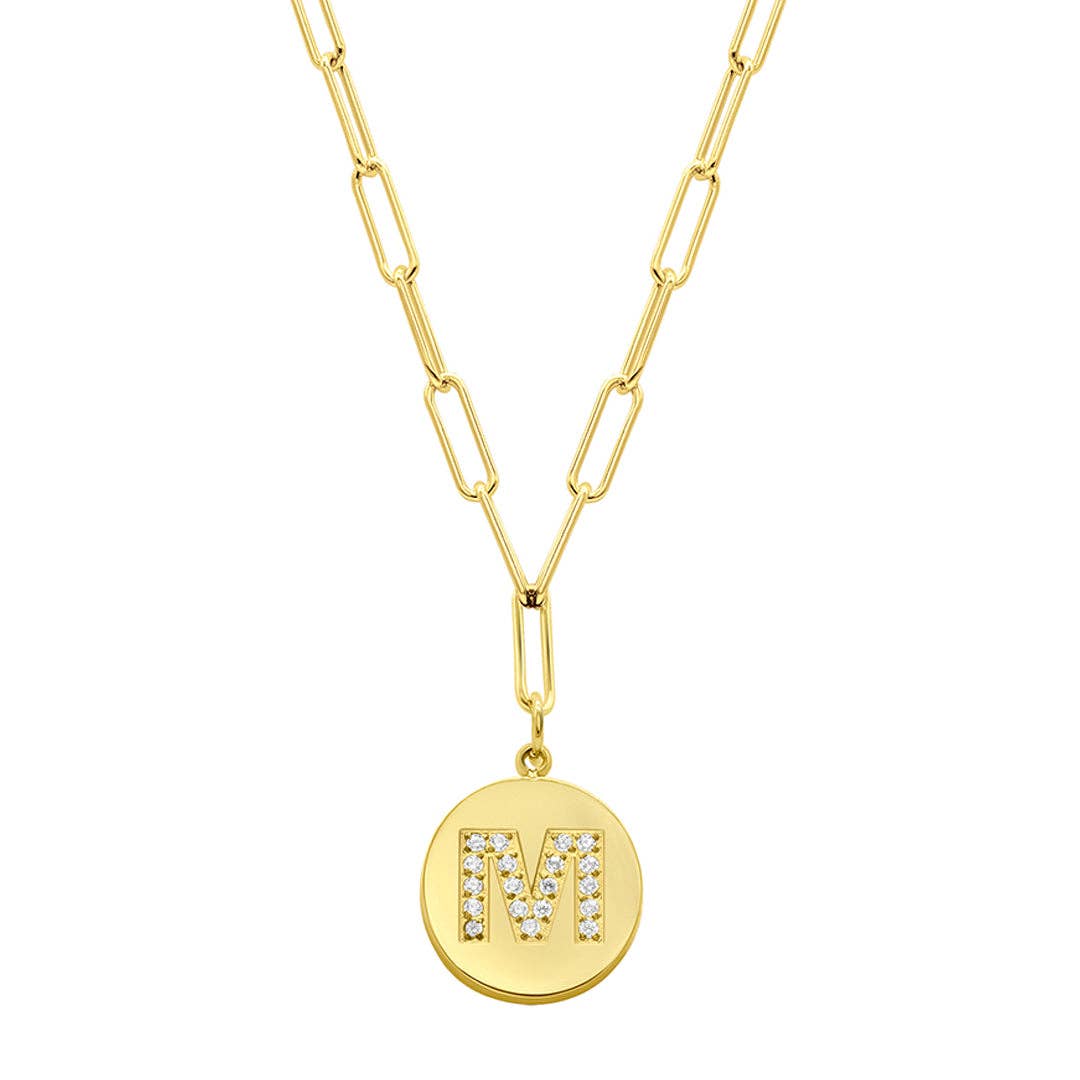 Tarnish Resistant 14K Gold Plated Initial Disc Necklace: R / Default Title