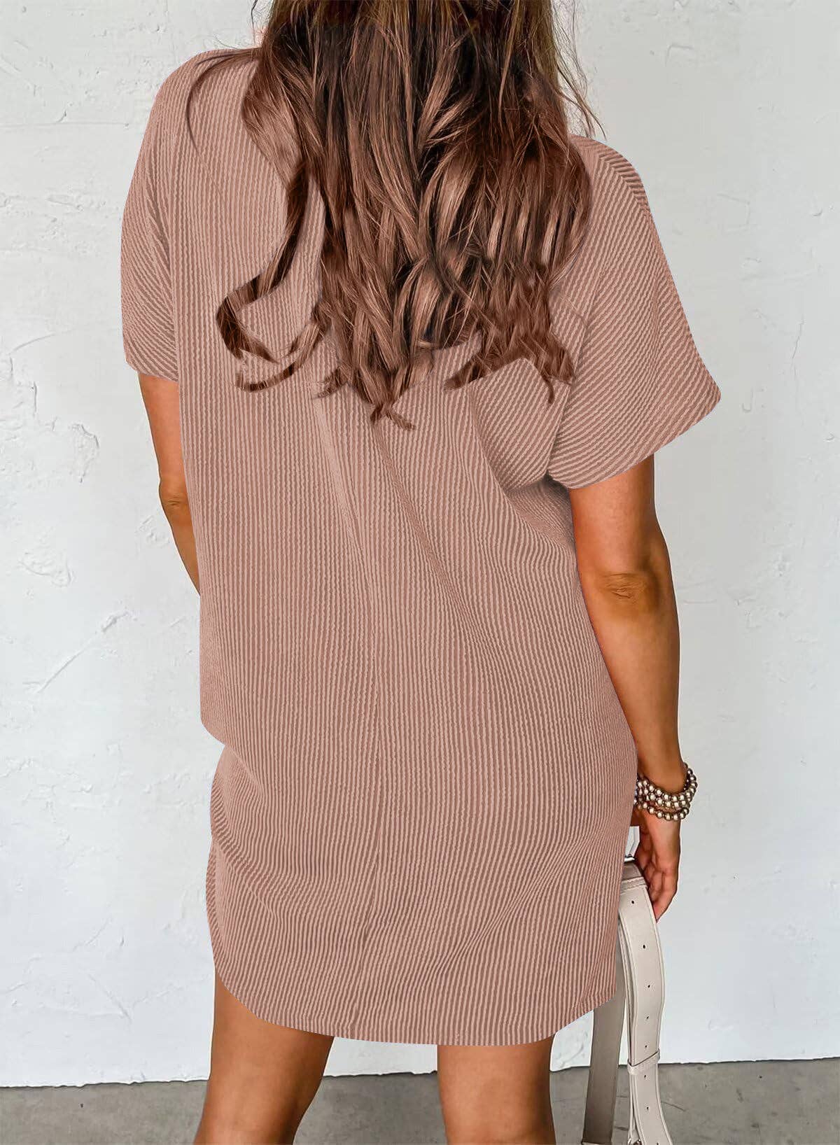 Summer Casual T-shirt Short-sleeved Dress (With Pockets): Royal blue / 65%Rayon + 35%Polyester / L
