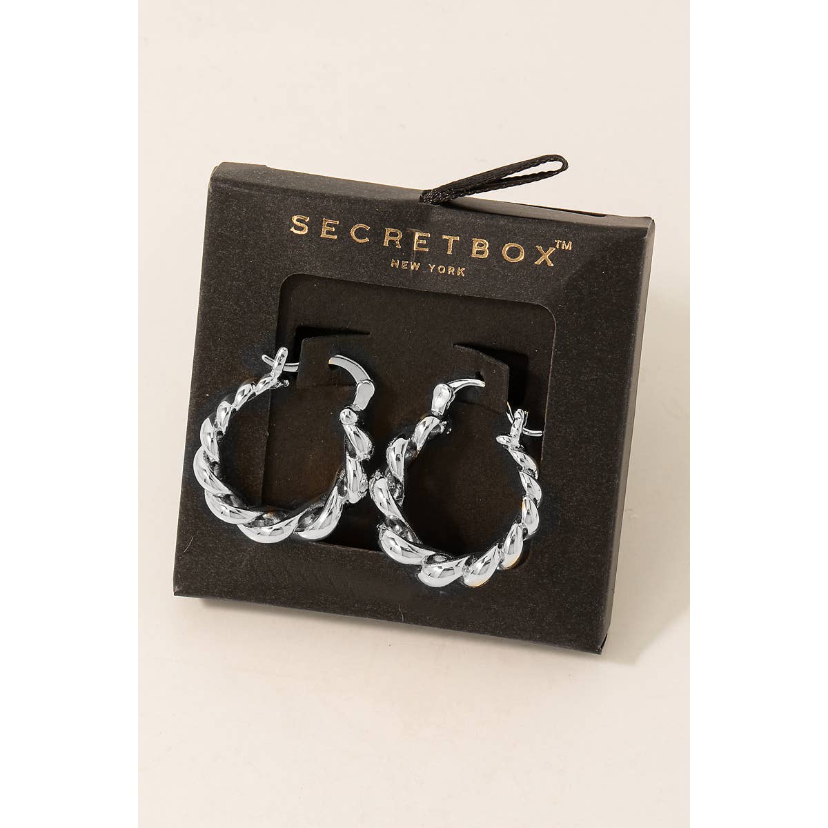 Secret Box Metallic Braided Hoop Earrings: GD