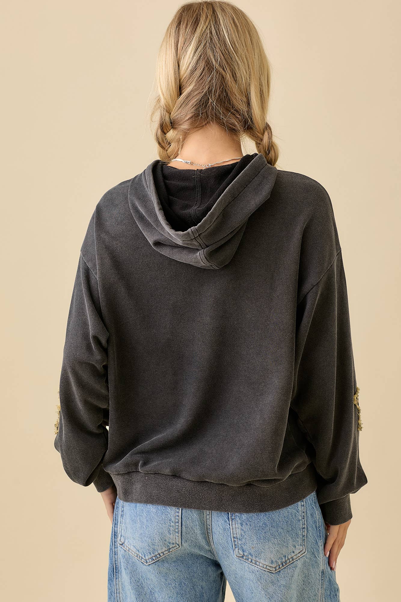Mineral Wash Hoodie With Denim Star Patch: BLACK / L