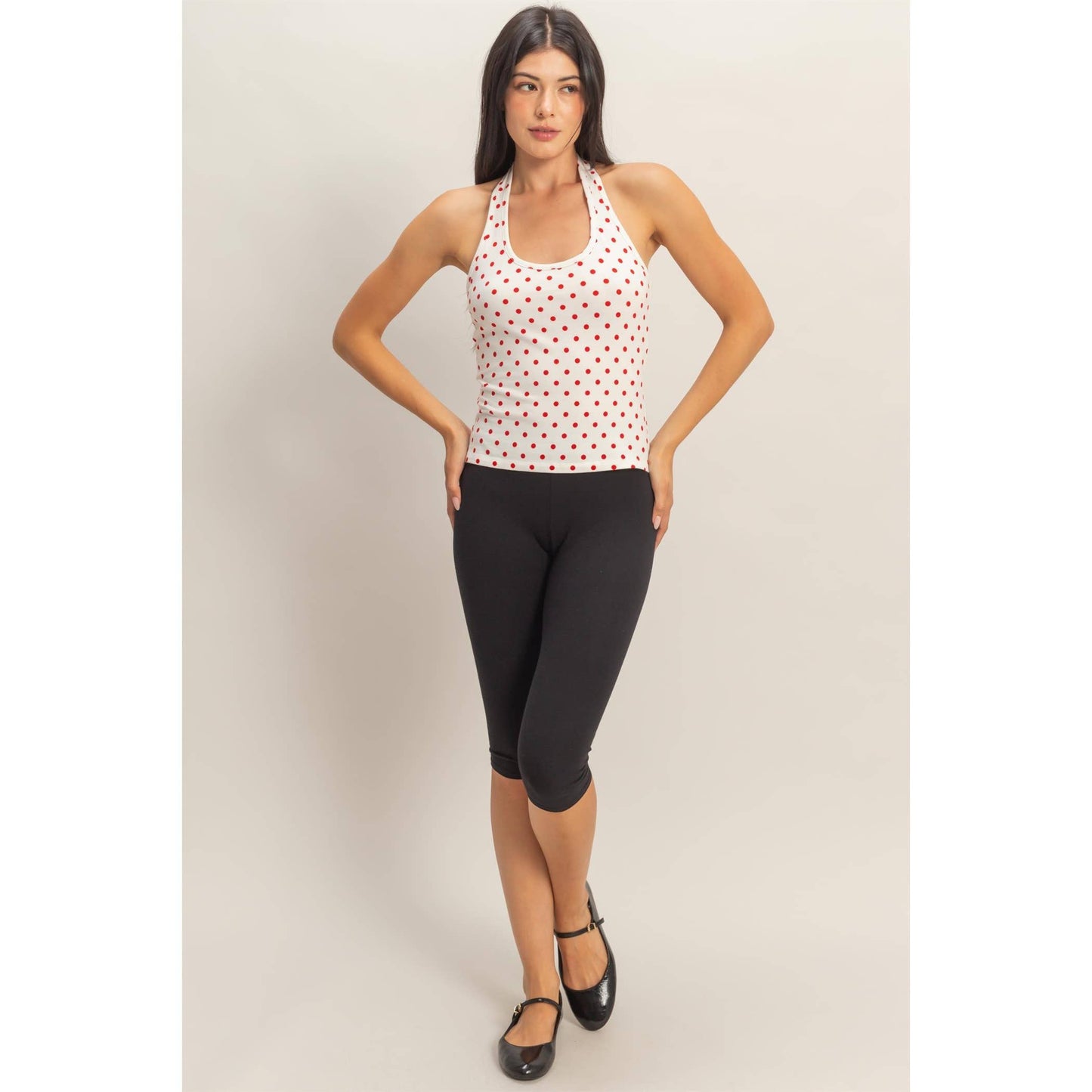 Polka Dot Halter Top: BROWN / S-M-L(2-2-2)