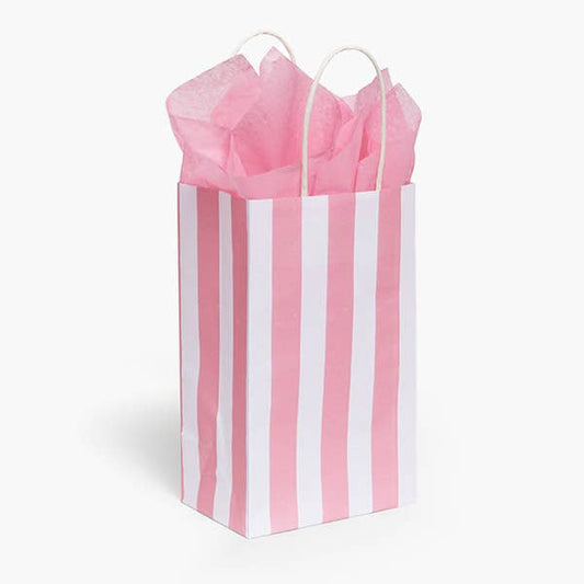 Pink Cabana Stripe Paper Gift Bags: 25 Pack / Rose 5.25x3.25x8.5"