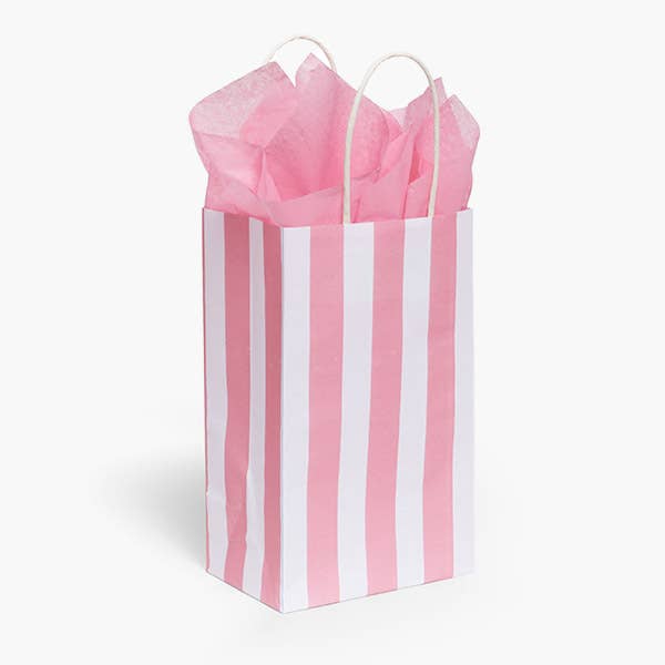 Pink Cabana Stripe Paper Gift Bags: 250 Pack / Cub 8x4.75x10.5"