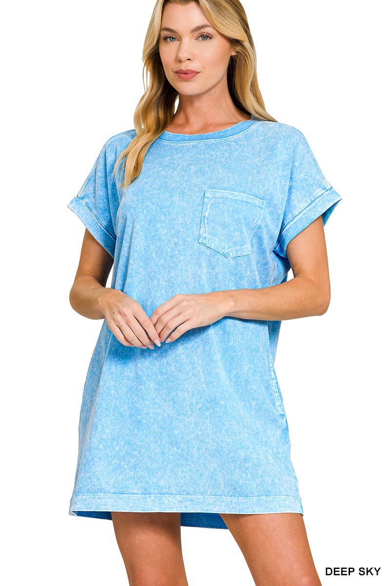 Halo Washed Premium Cotton T-shirts Dress: DEEP SKY / 2-2-2(S-M-L)