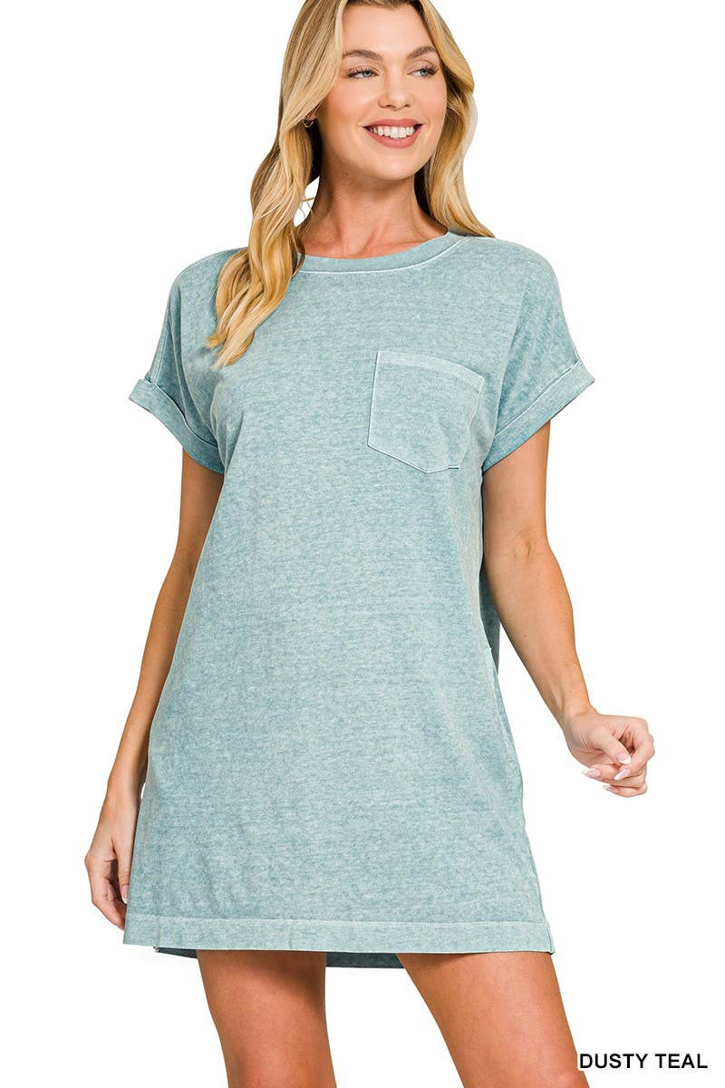 Halo Washed Premium Cotton T-shirts Dress: DEEP SKY / 2-2-2(S-M-L)