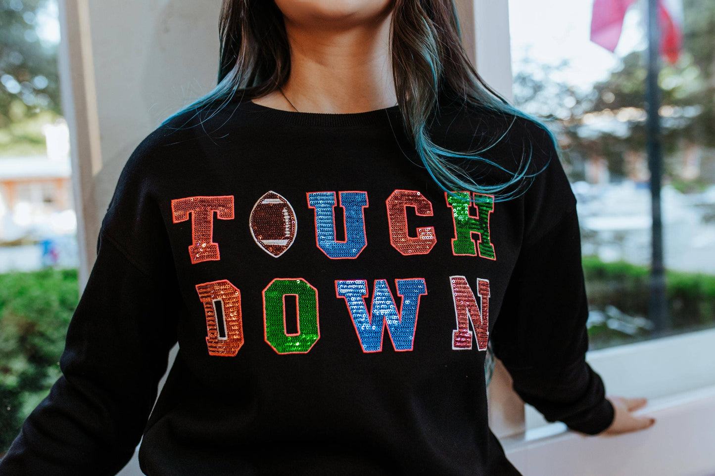 MK177 TOUCHDOWN Sequin Embellished sweatshirt-Black: BLACK / 1XL