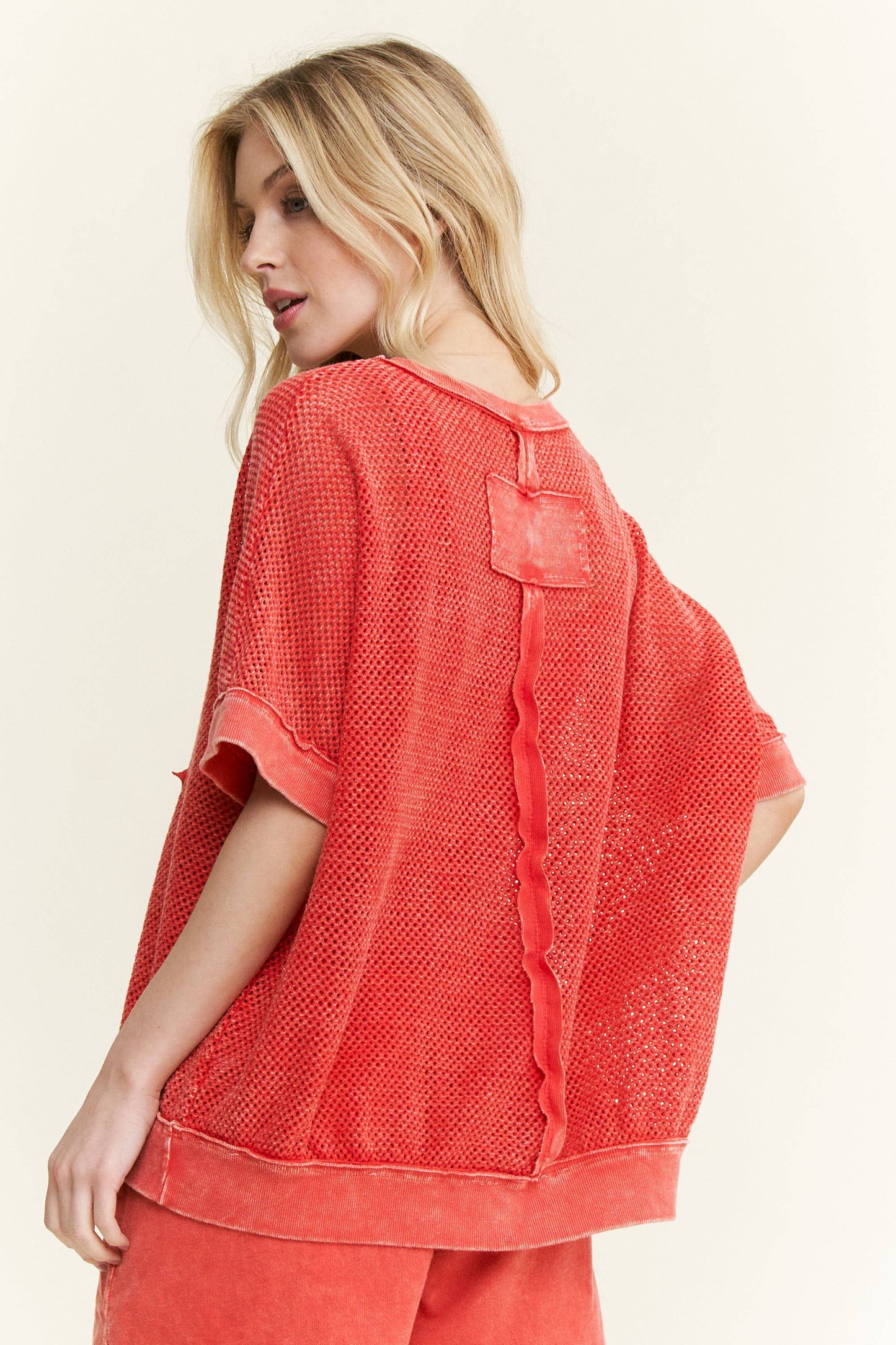 MineralWashed Star patched Mesh Knit Vest top HT6385: Hot Pink / S-M- L / 2-2-2