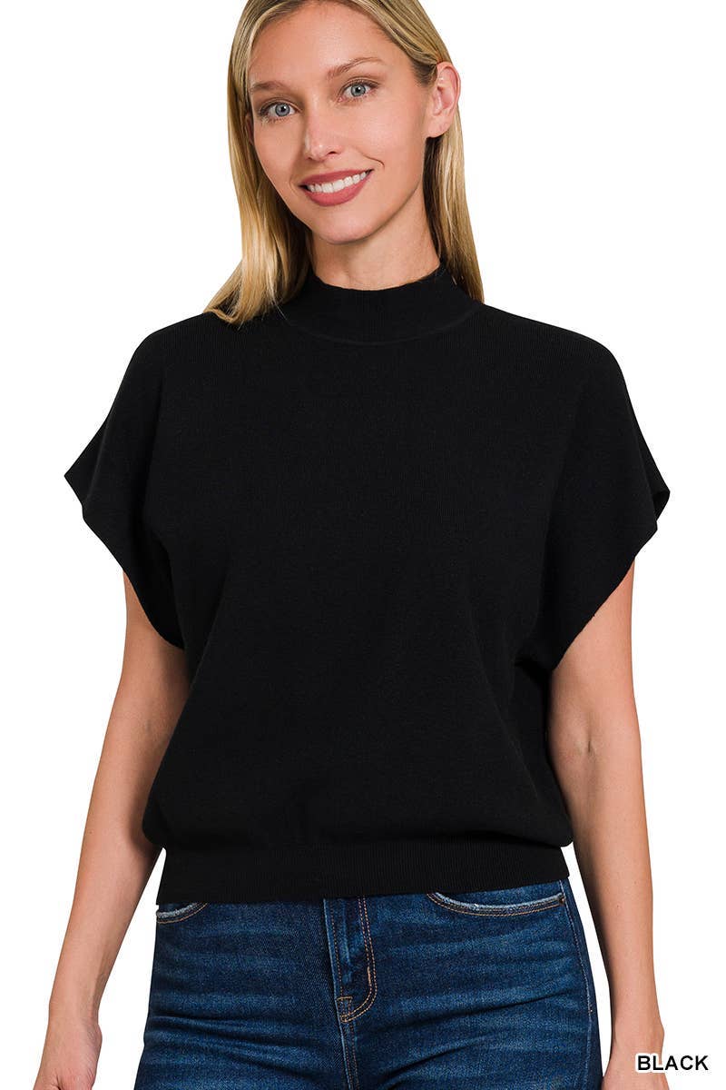 Mock Neck Short Dolman Sleeve Sweater: H MAHOGANY / 2-2-2 (S-M-L)