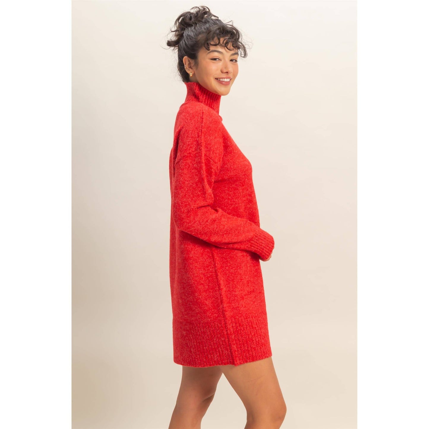 High Neck Sweater Mini Dress: BLACK / S-M-L(2-2-2)