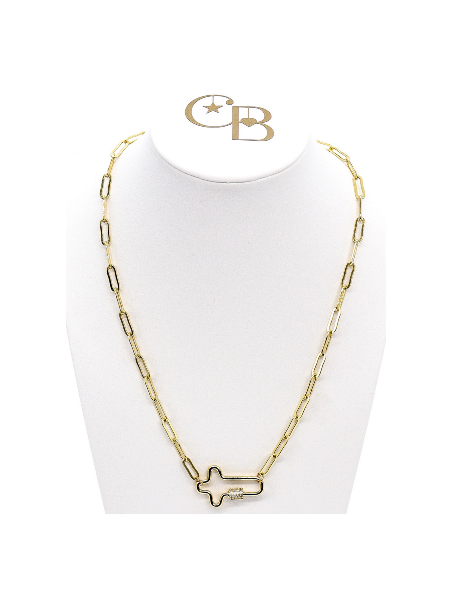 Gold Ashley (Box) Necklace with Mary Carabiner: 18"