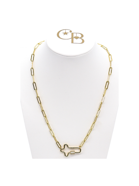 Gold Ashley (Box) Necklace with Mary Carabiner: 18"