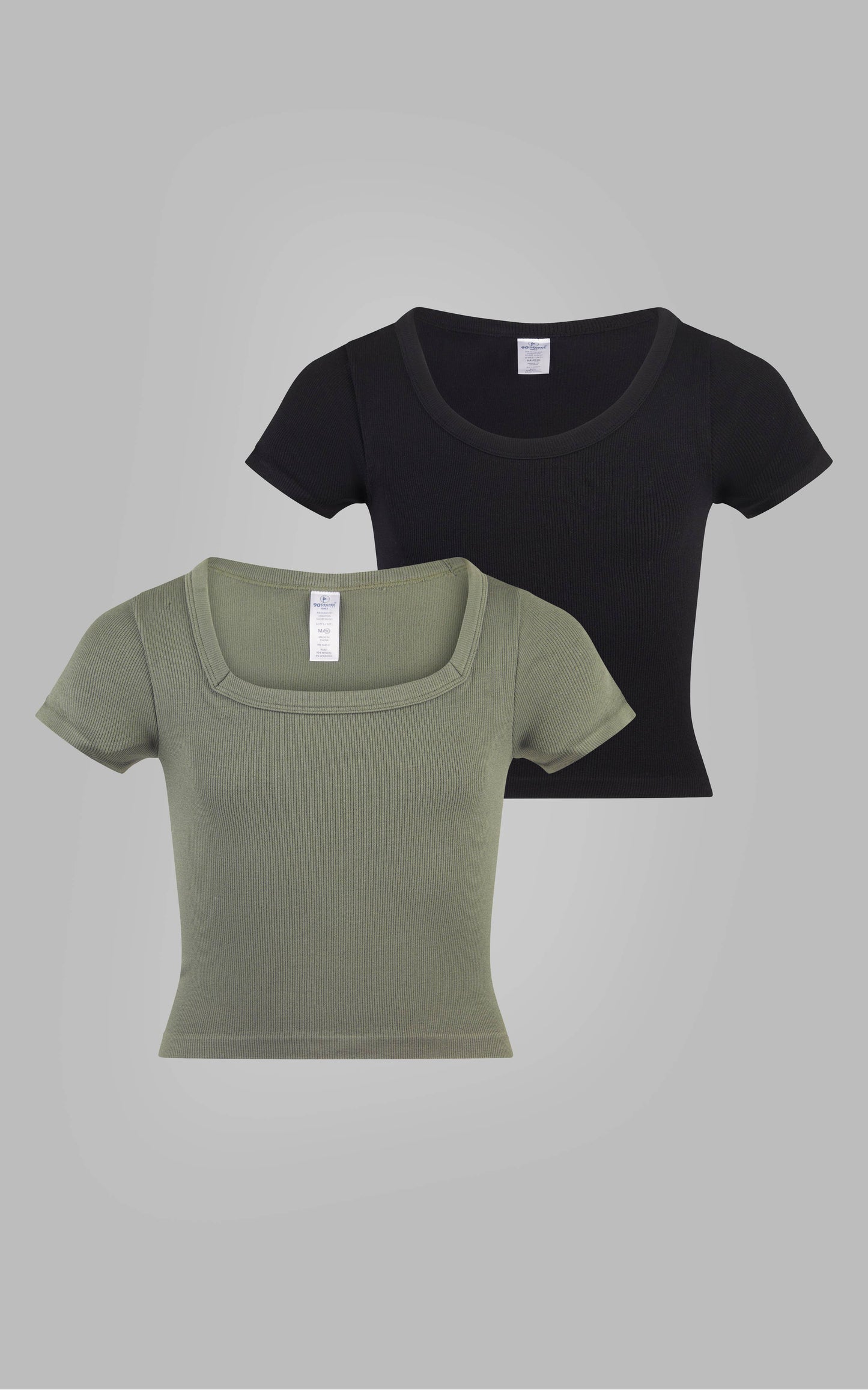 2 PACK - Girls Rib Seamless Square Neck T-Shirts: GOLF GREEN/WHITE