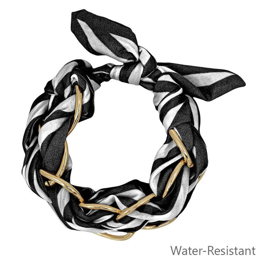 Black and White Threaded with Gold Chain Tie Bracelet