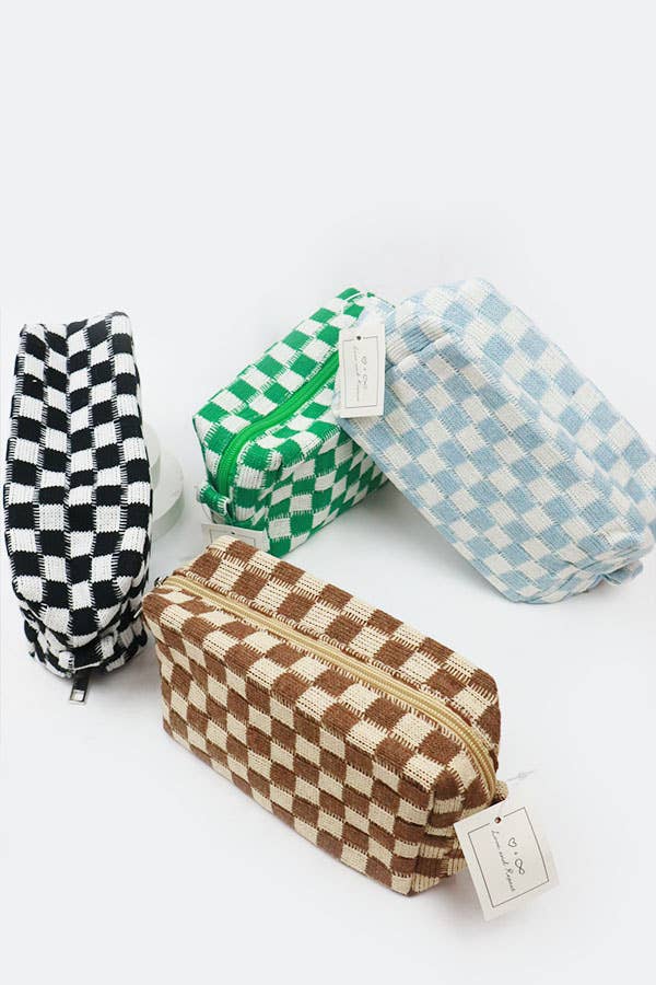 Checkered Knitted Cosmetic Bag: LAVENDER / ONE