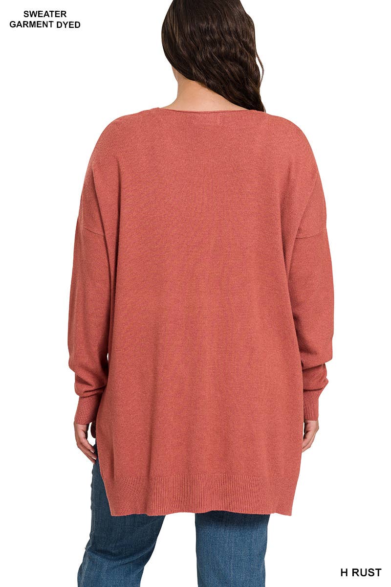 Plus Hi-Low Hem V-Neck Center Seam Sweater: H LT NAVY / 3-2 (1XL/2XL-2XL/3XL)