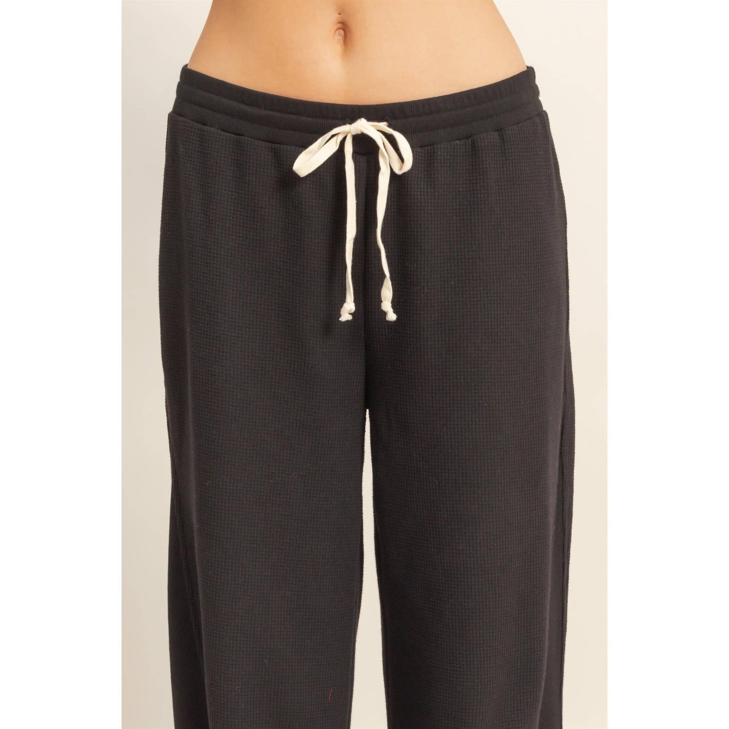Waffled Knit Pants With Contrasting Ties: H.GRAY / S-M-L(2-2-2)