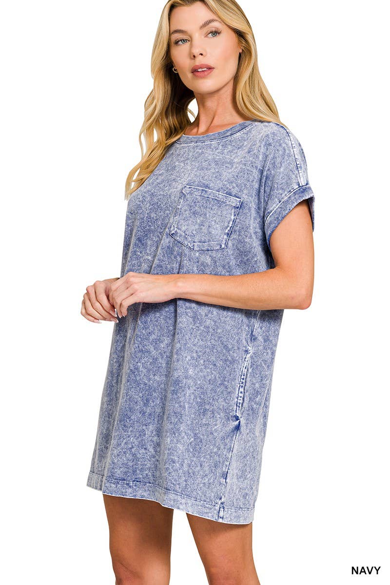 Halo Washed Premium Cotton T-shirts Dress: DEEP SKY / 2-2-2(S-M-L)