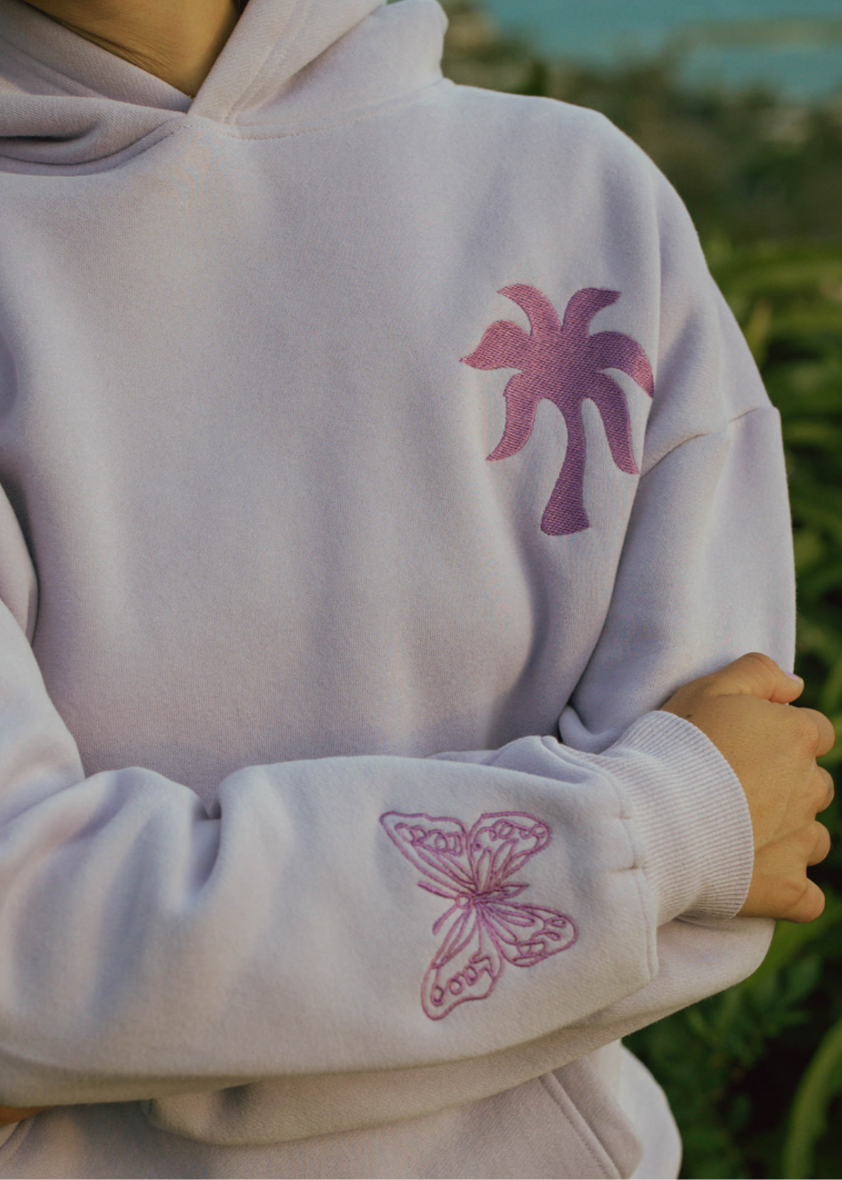 Butterfly Inspired Embroidered fleece oversized Hoodie: Purple / M