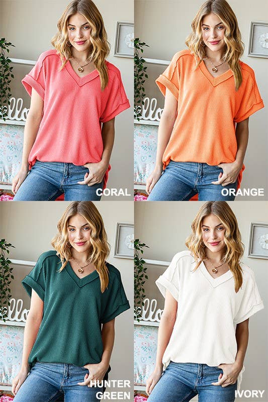 ET7484-10 SOLID URBAN RIBBED TOP: OATMEAL / 2-2-2 (S-M-L)