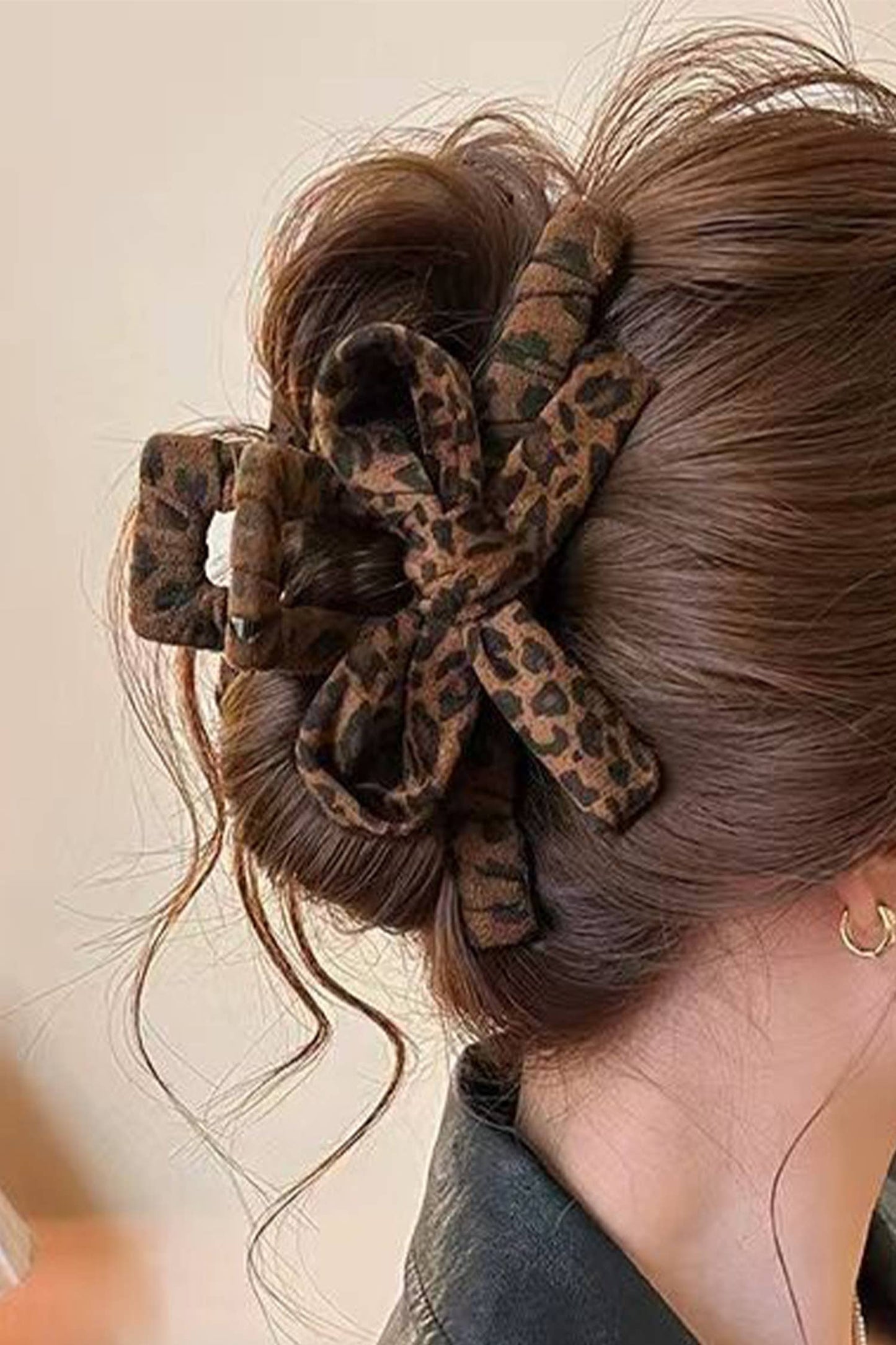 LDC Leopard Cloth Wrap Durable Plastic Hair Claw Clip: Chestnut / ONE SIZE