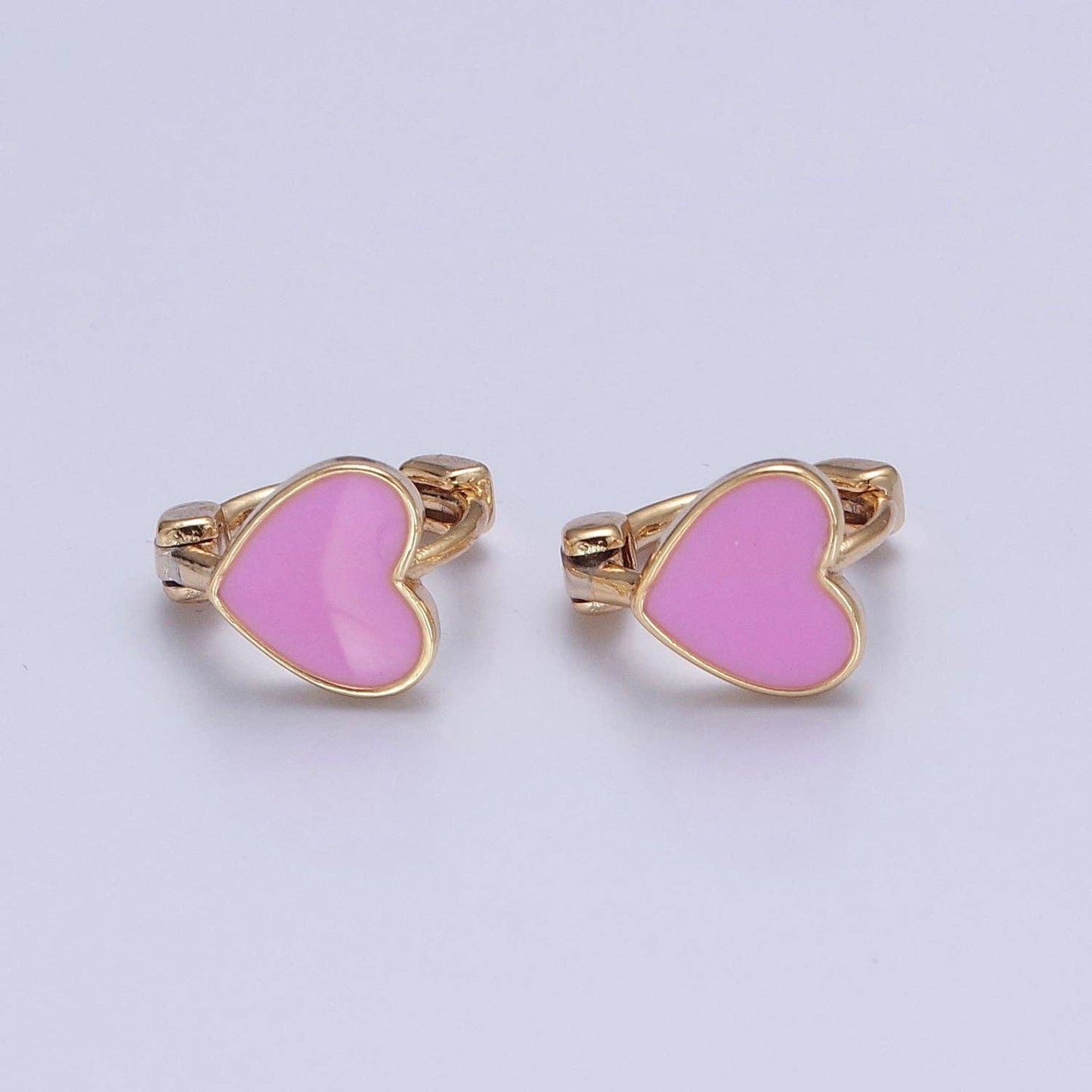 18K Gold Filled Enamel Heart Huggie Earring Pink Red White H: White
