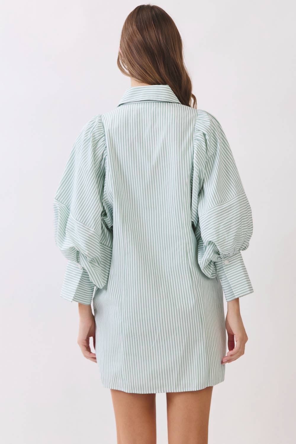 Statement Sleeve Mini Shirt Dress REMI245-S : PINK STRIPE / S