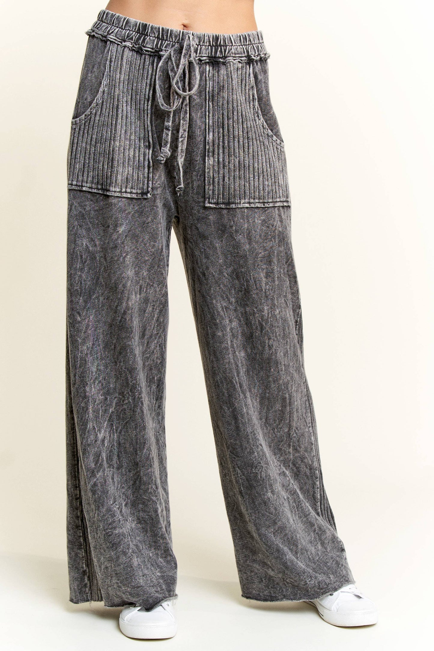 Best Mineral Wash Side Knit detail wide leg pantsHE5878P.: Latte / S-M-L / 2-2-2