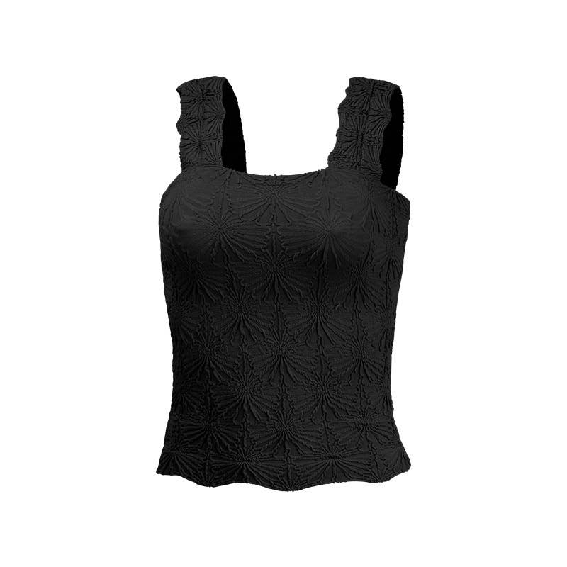 Flowers Jacquard fitted Tank -12 COLORS: Black / M
