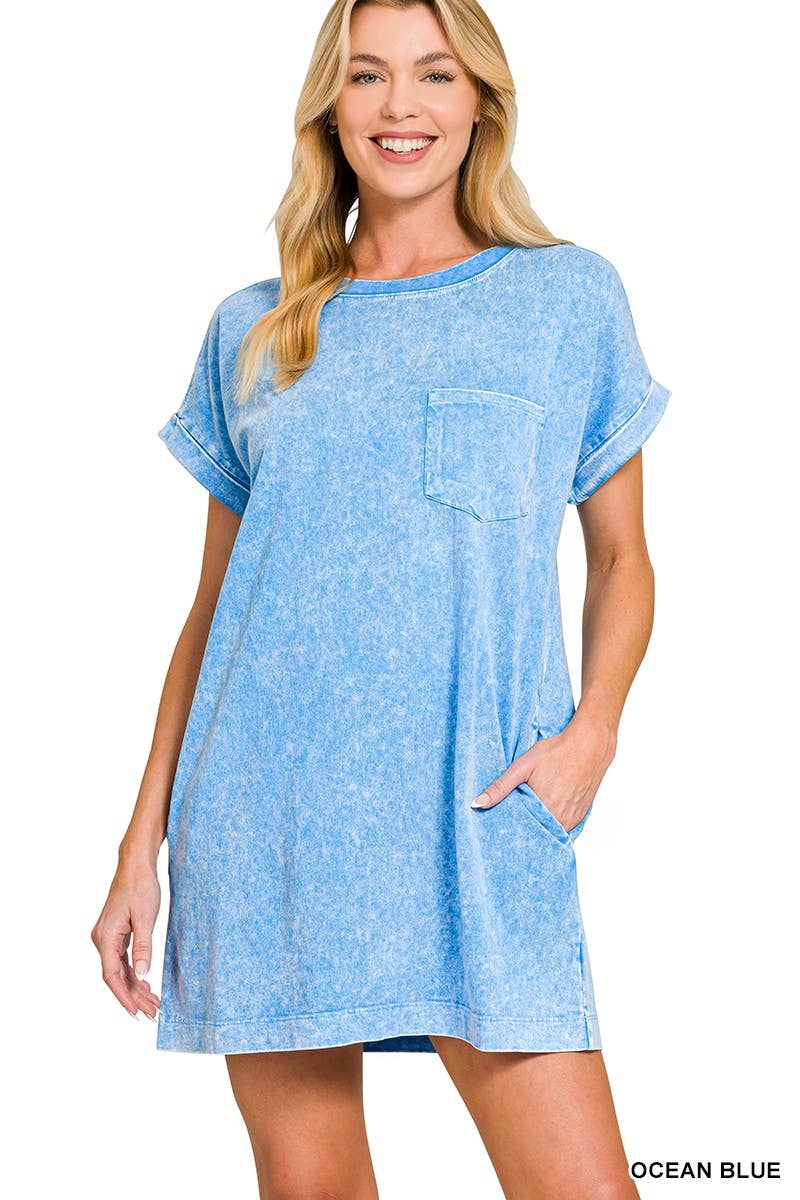 Halo Washed Premium Cotton T-shirts Dress: DEEP SKY / 2-2-2(S-M-L)