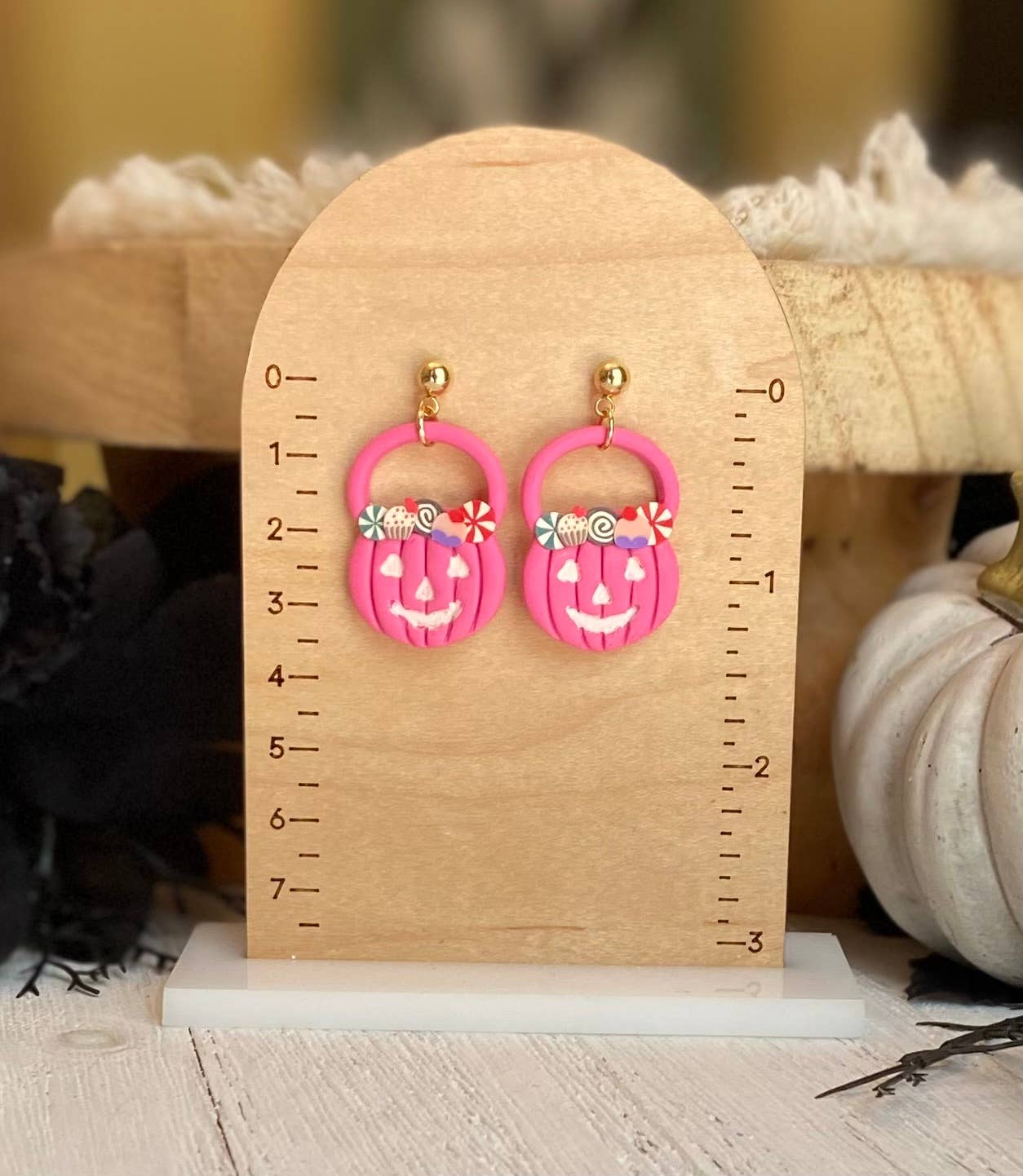 Pink Halloween Earrings | Fall Earrings : Ghost with Bows