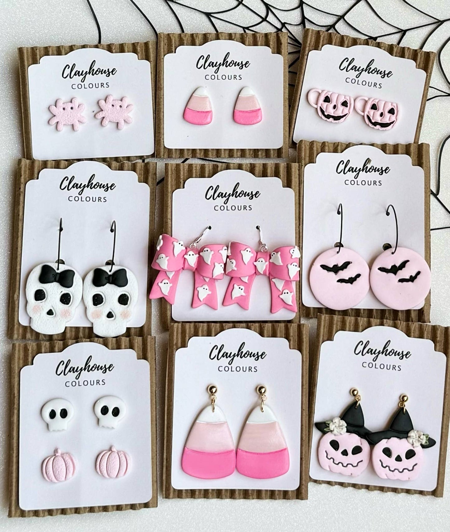 Pink Halloween Earrings : Pink Ghost Bows