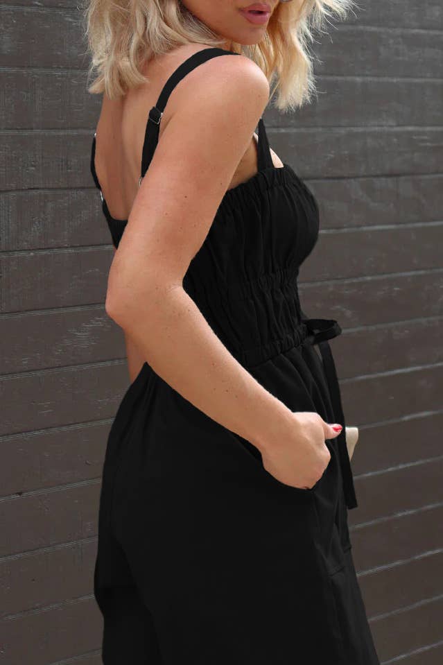 Casual Pockets Cinched Waist Leggings Jumpsuit: DarkGray / XL