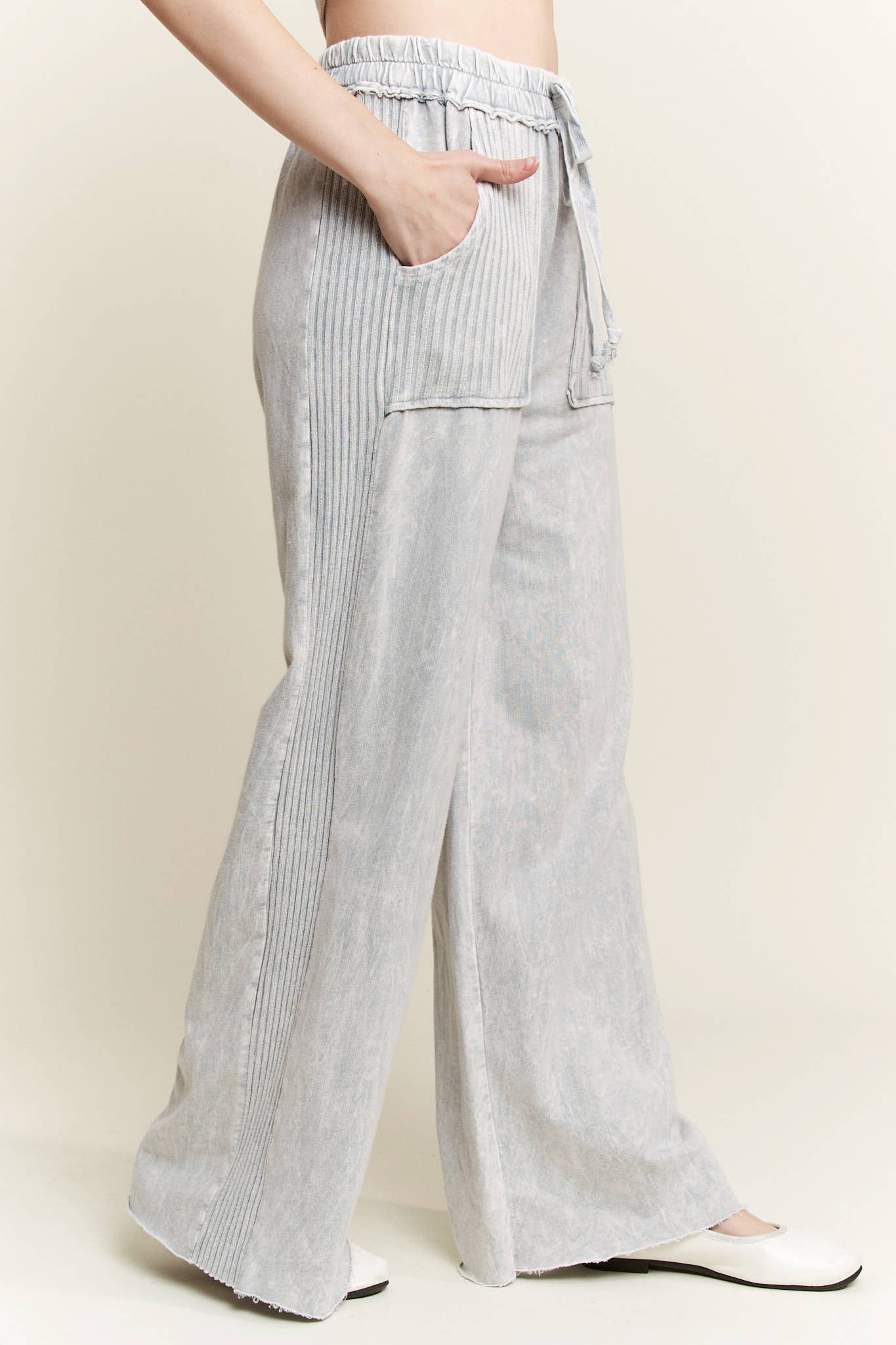 Best Mineral Wash Side Knit detail wide leg pantsHE5878P: Midnight Green / S-M-L / 2-2-2