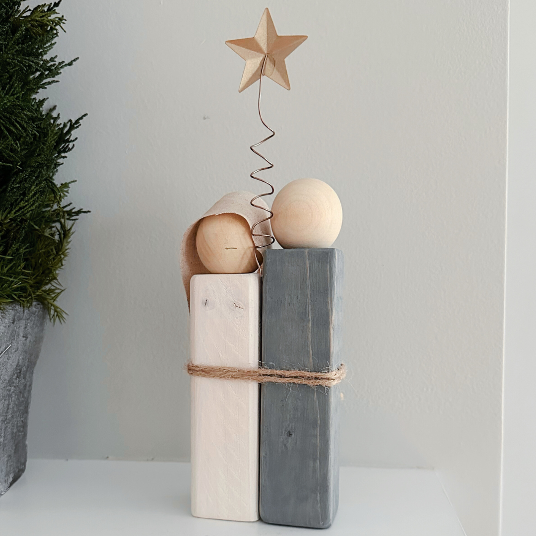 Simple Wooden Nativity Set | Hand-painted | Gift Wrapped: Gray & White