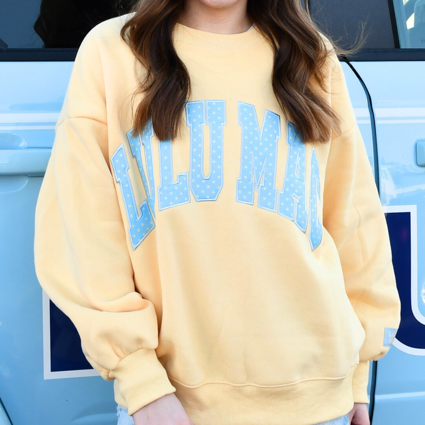 LM-SW-1008-PD Butter/Light Blue Polka Dot Sweatshirt: Butter/Light Blue / X-Large