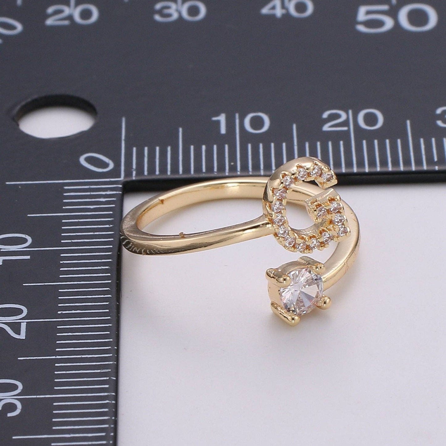 Adjustable Gold Initial Ring With CZ R370~R395: N