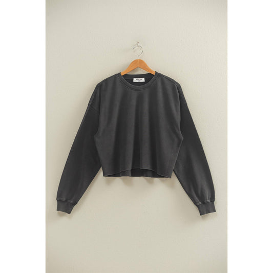 Cropped Crewneck Sweatshirt With Oversized Sleeves: BLACK / S-M-L(2-2-2)