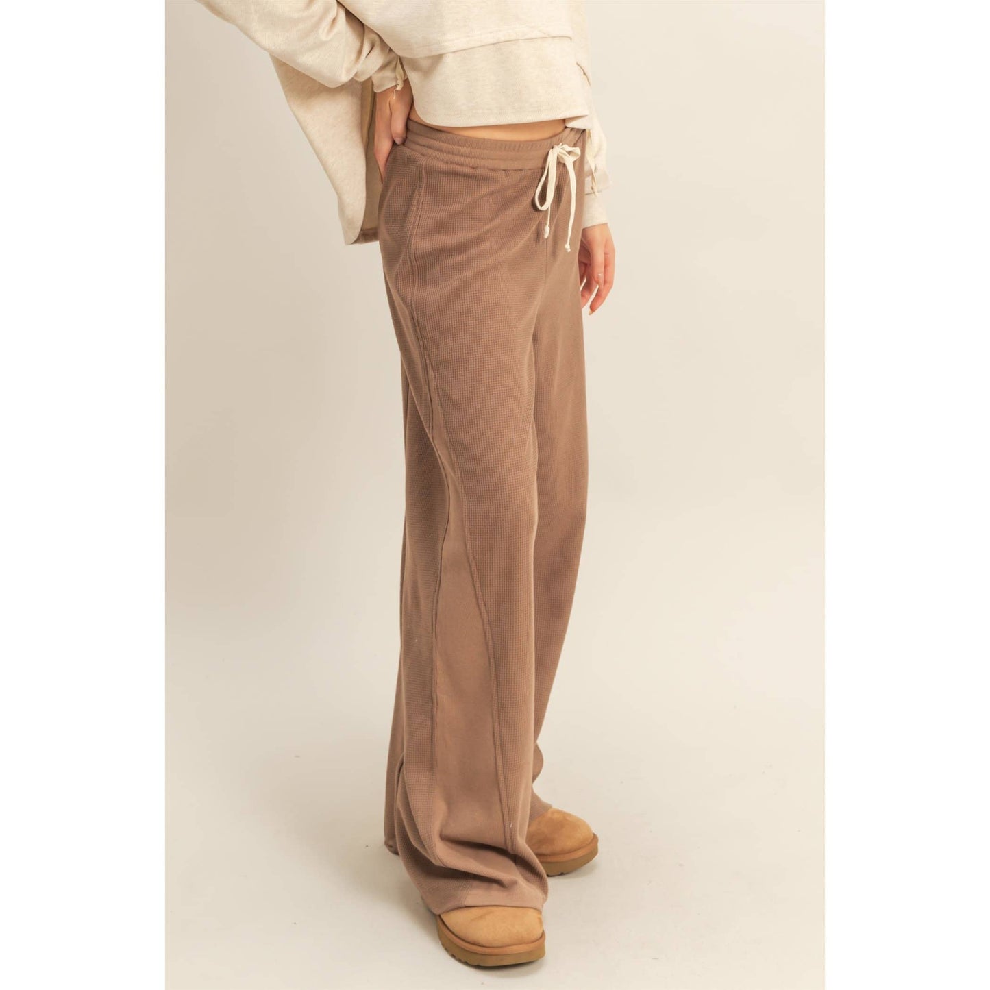 Waffled Knit Pants With Contrasting Ties: H.GRAY / S-M-L(2-2-2)