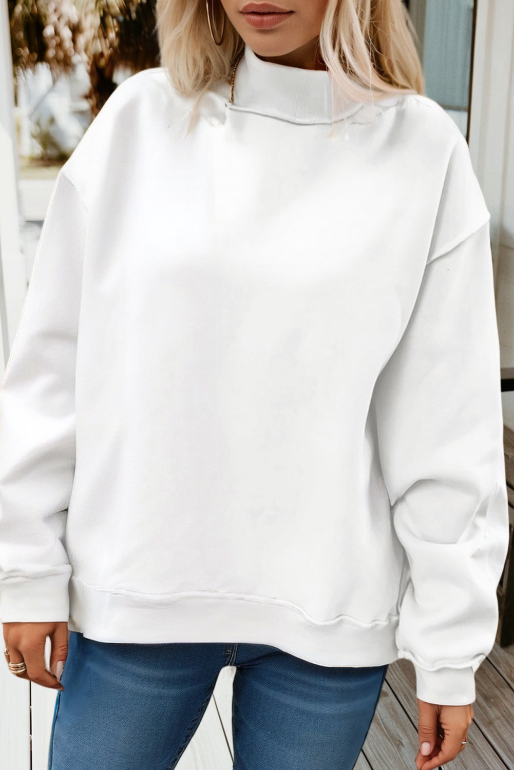 66Love Solid Oversize Reversible Mock Neck Sweatshirt (S-XL): Purple / Missy / S