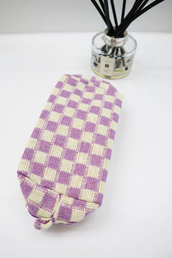 Checkered Knitted Cosmetic Bag: LAVENDER / ONE