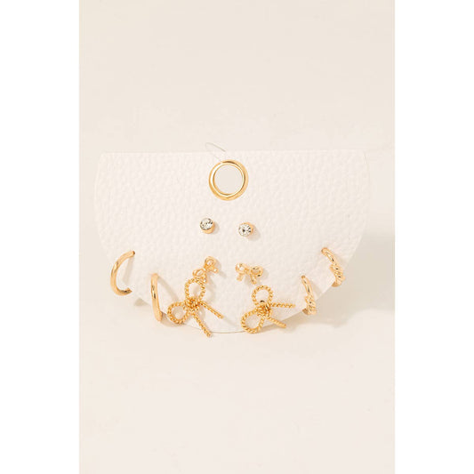 Mixed Ribbon Bow Studs And Hoops Earrings Set: GDCRY