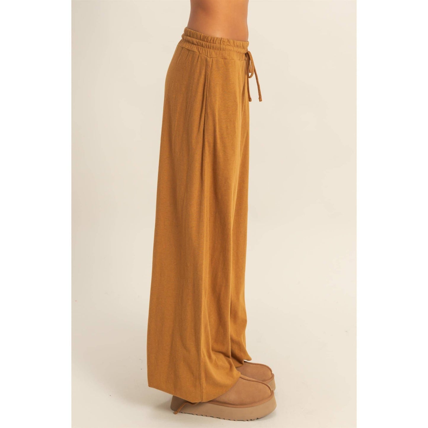 High Waist Drawstring Wide Leg Pants: BLACK / S-M-L(2-2-2)