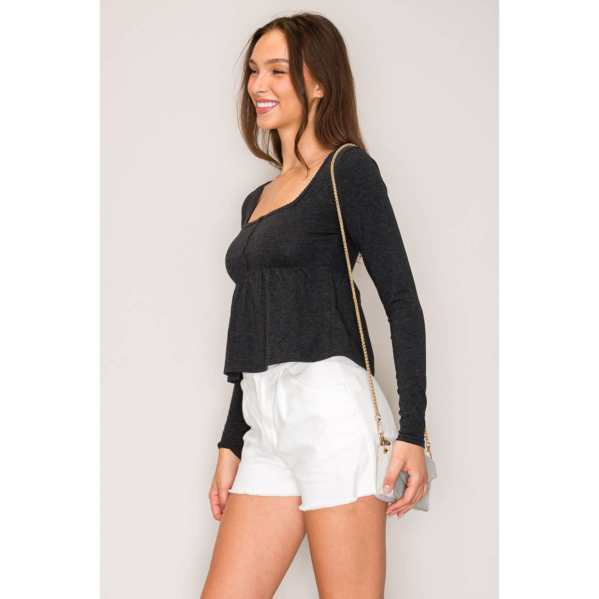 Long Sleeve Babydoll Top: Tango Red / S-M-L(2-2-2)