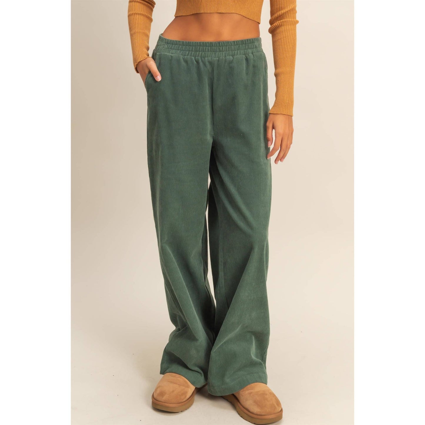 Corduroy High-Waisted Wide Leg Pants: BLACK / S-M-L(2-2-2)