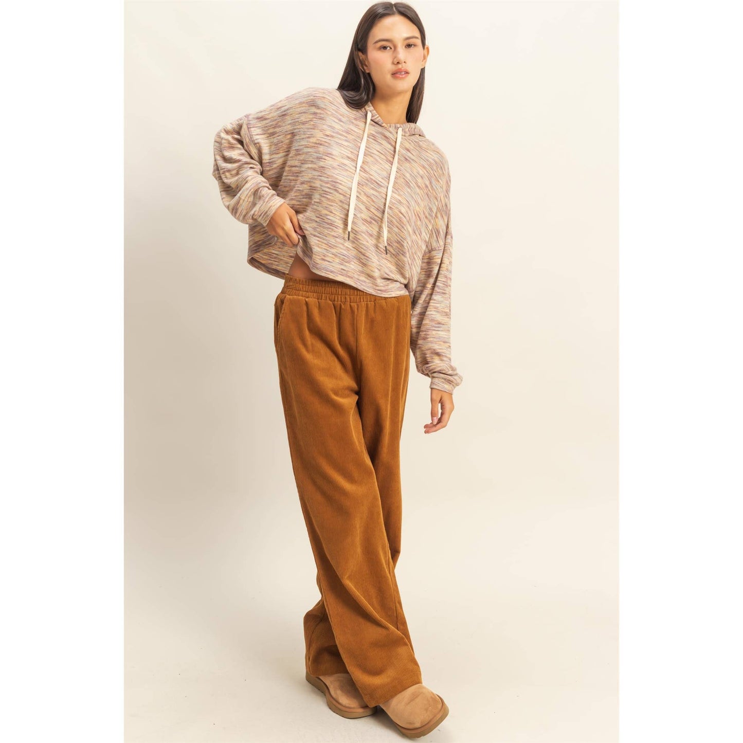 Corduroy High-Waisted Wide Leg Pants: BLACK / S-M-L(2-2-2)