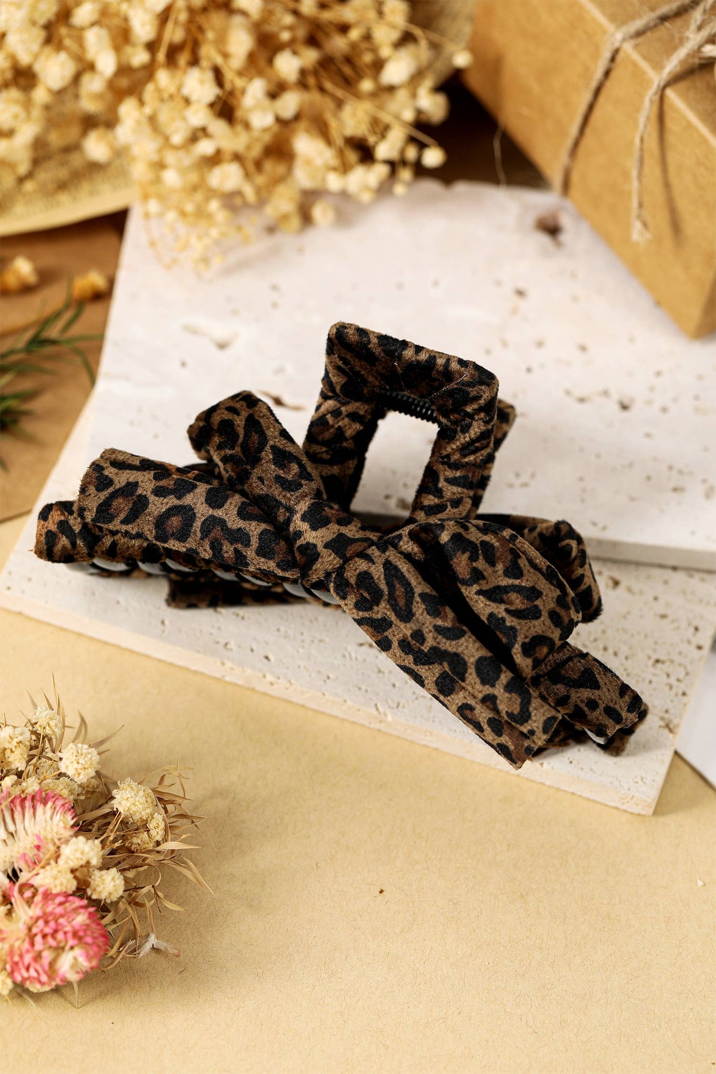 LDC Leopard Cloth Wrap Durable Plastic Hair Claw Clip: Chestnut / ONE SIZE