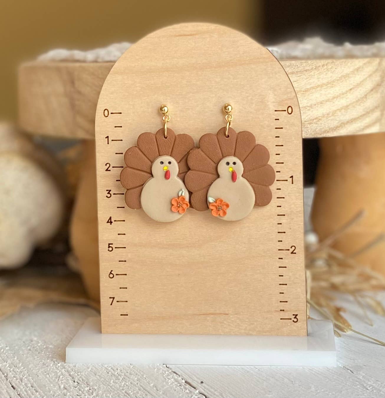 Thanksgiving Clay Earrings: Turkey Dangles